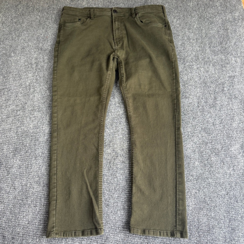 Jachs New York Mens 5-Pocket Twill Chino Pants Olive Green Straight Leg 37x27